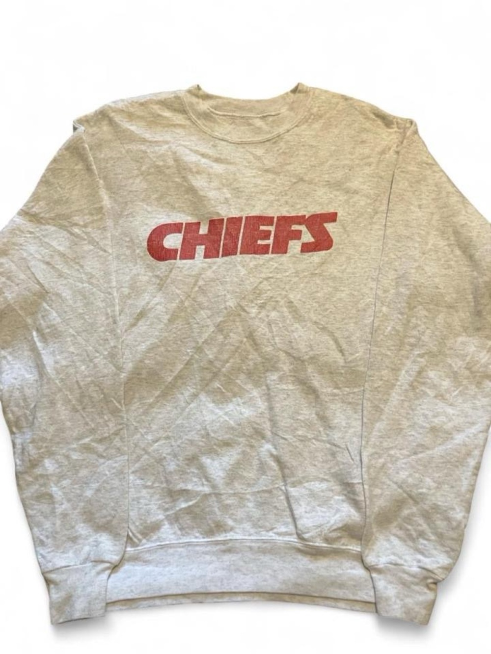 NFL Kansas City Chiefs Gray Distressed Pullover Crewneck Sweatshirt S